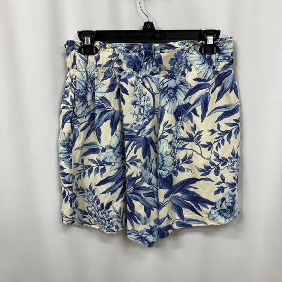 H&M Blue White Floral Linen Blend High Waist Pull On Pockets Short Shorts Small - Picture 4 of 5